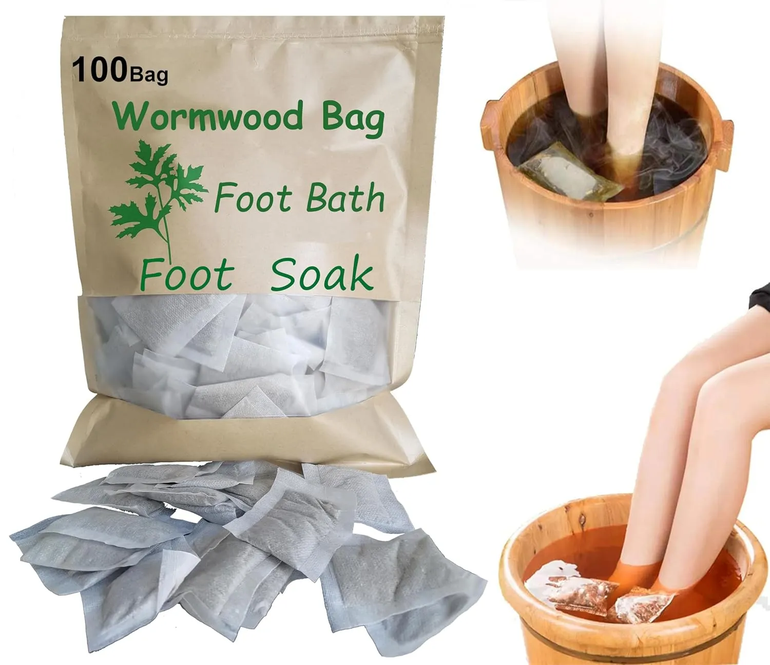 100bag Natural Mugwort Herb Foot Soak Wormwood Foot Bath Powder Spa Relax Massage艾草足浴泡脚