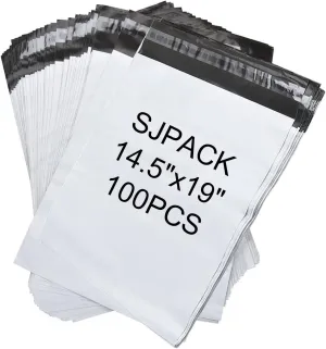 100pcs 14.5x19 Poly Mailers 2.5 Mil Envelopes Shipping Bags With Self Sealing Strip, White Poly Mailers