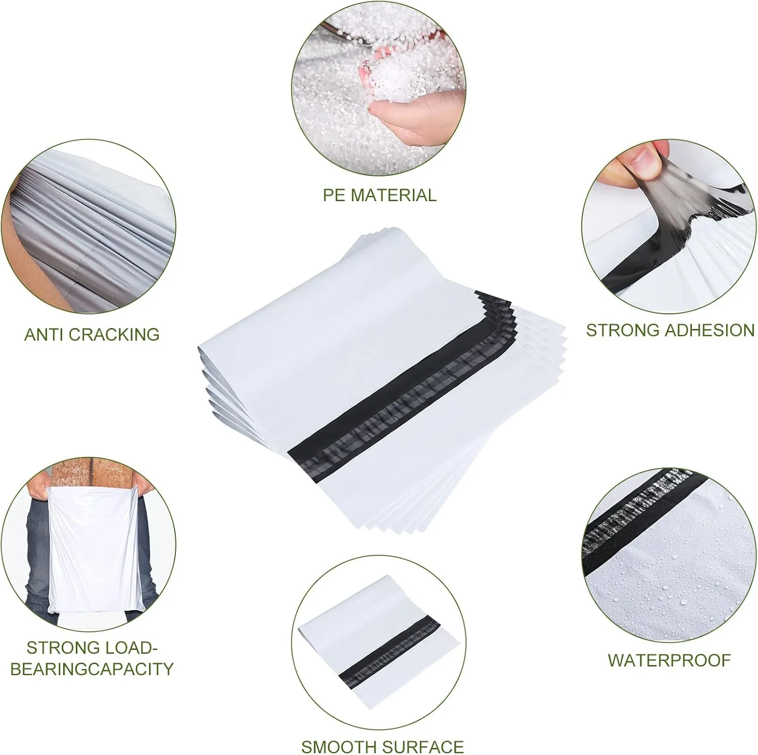 100pcs 14.5x19 Poly Mailers 2.5 Mil Envelopes Shipping Bags With Self Sealing Strip, White Poly Mailers