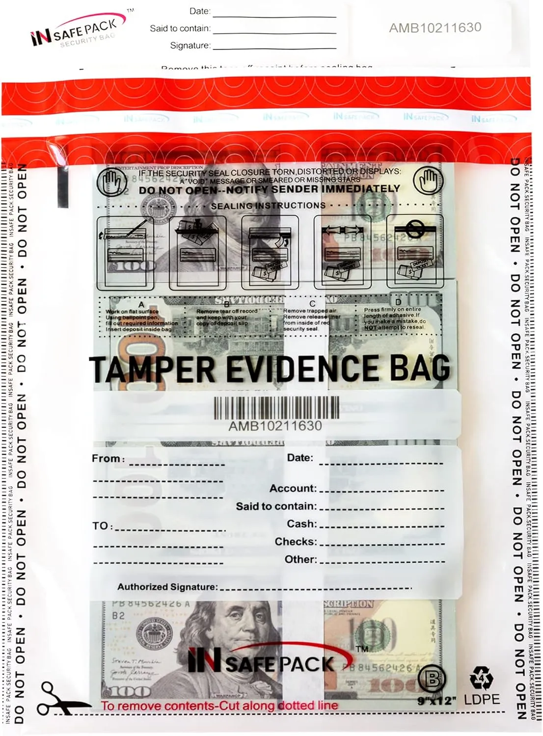 100PCS 9"x12" Business Bank Deposit Bags - High Level Security Tamper Evident Bag - Self Adhesion Plastic Security Deposit Bag