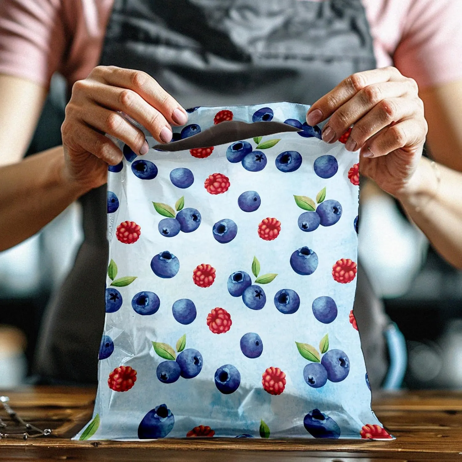 10x13 (100) Blueberries and Raspberries Designer Poly Mailers Waterproof Self Sealing Tear Resistant Polymailers Shipping Envelopes Premium Printed Bags For Small Businesses