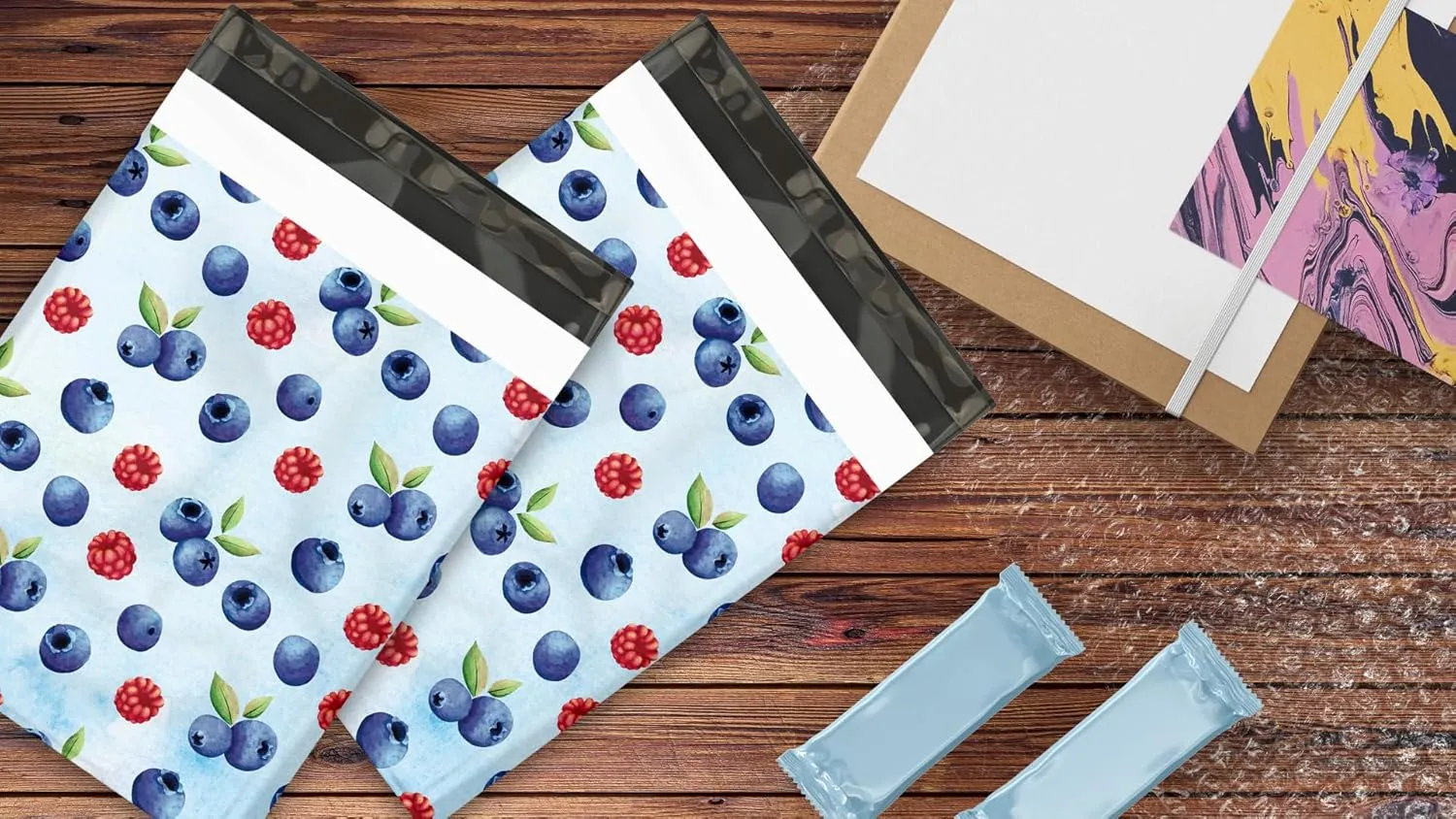 10x13 (100) Blueberries and Raspberries Designer Poly Mailers Waterproof Self Sealing Tear Resistant Polymailers Shipping Envelopes Premium Printed Bags For Small Businesses
