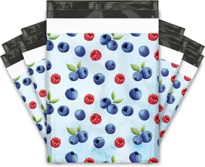 10x13 (100) Blueberries and Raspberries Designer Poly Mailers Waterproof Self Sealing Tear Resistant Polymailers Shipping Envelopes Premium Printed Bags For Small Businesses