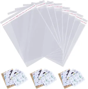 11x14 inches Large Clear Resealable Cellophane Bags for Packaging Products 500ct Plastic Self-sealing Gift Bags Self Adhesive for Gifts,Clothes, Small Business, Thank you Stickers