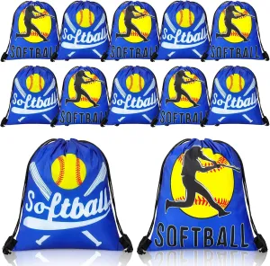 12 Pcs Softball Drawstring Bags 10 x 12 Inches Softball Snack Gift Bags Goodie Favor Backpack for Sports Teams Birthday Party Supplies