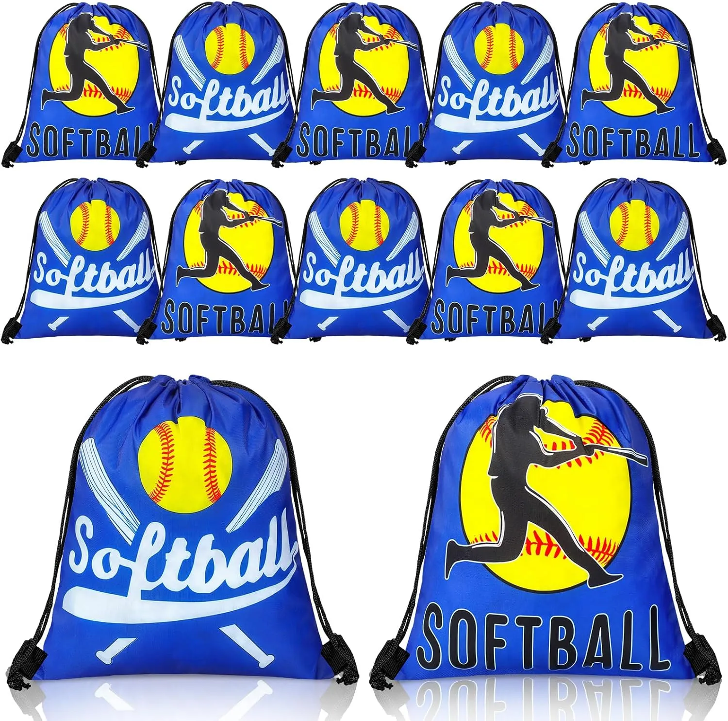 12 Pcs Softball Drawstring Bags 10 x 12 Inches Softball Snack Gift Bags Goodie Favor Backpack for Sports Teams Birthday Party Supplies
