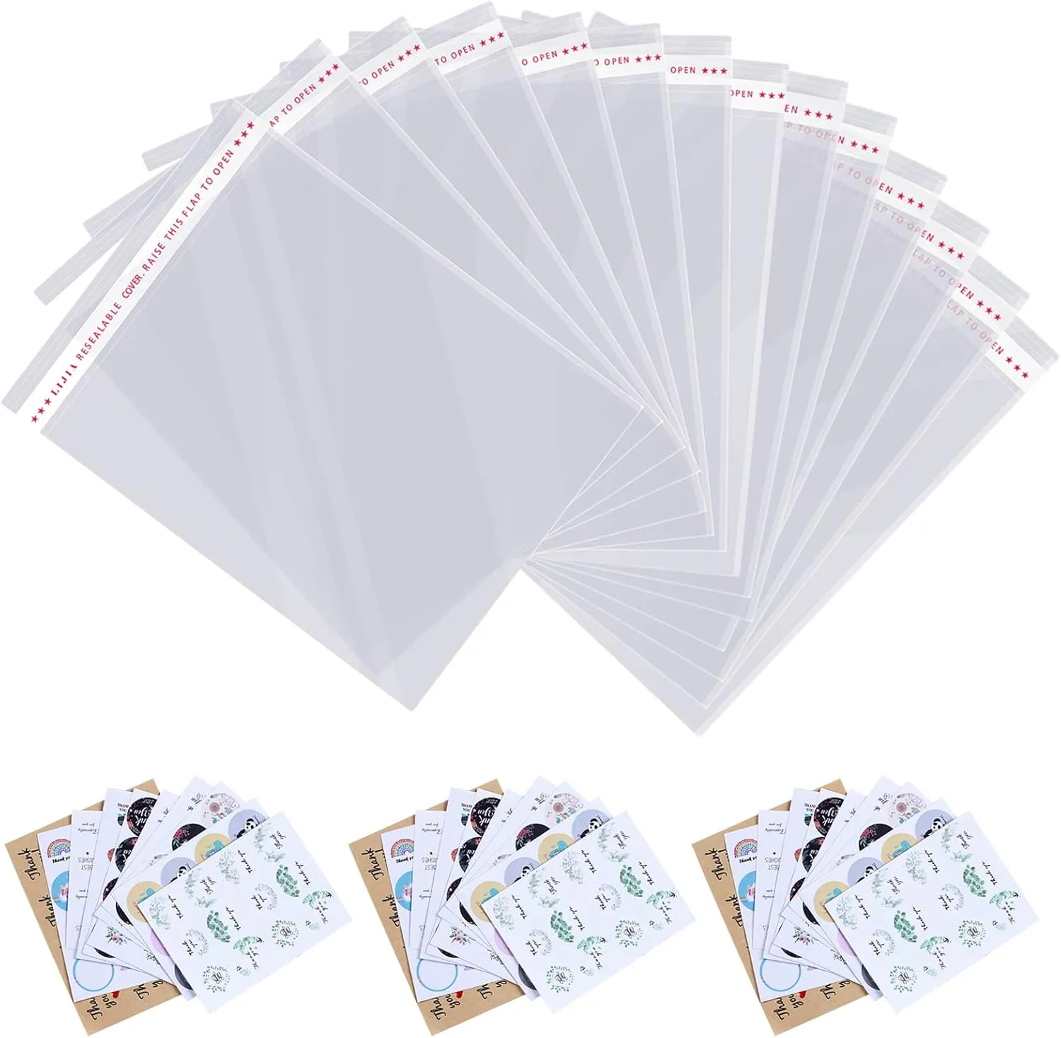 12x16 inches Large Clear Resealable Cellophane Bags for Packaging Products 300ct Plastic Self-sealing Gift Bags Self Adhesive Bags for Gifts,Clothes, Small Business, Thank you Stickers