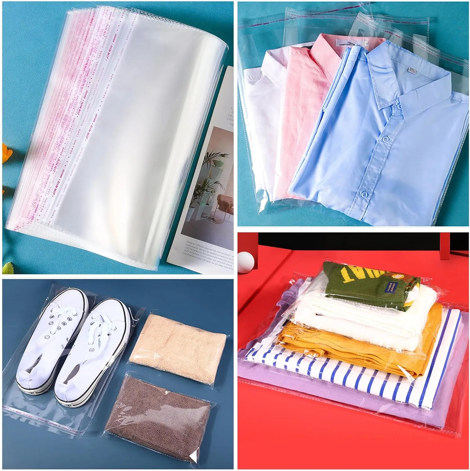 12x16 inches Large Clear Resealable Cellophane Bags for Packaging Products 300ct Plastic Self-sealing Gift Bags Self Adhesive Bags for Gifts,Clothes, Small Business, Thank you Stickers
