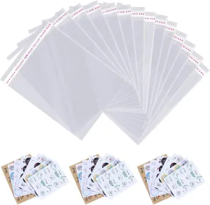 12x16 inches Large Clear Resealable Cellophane Bags for Packaging Products 300ct Plastic Self-sealing Gift Bags Self Adhesive Bags for Gifts,Clothes, Small Business, Thank you Stickers