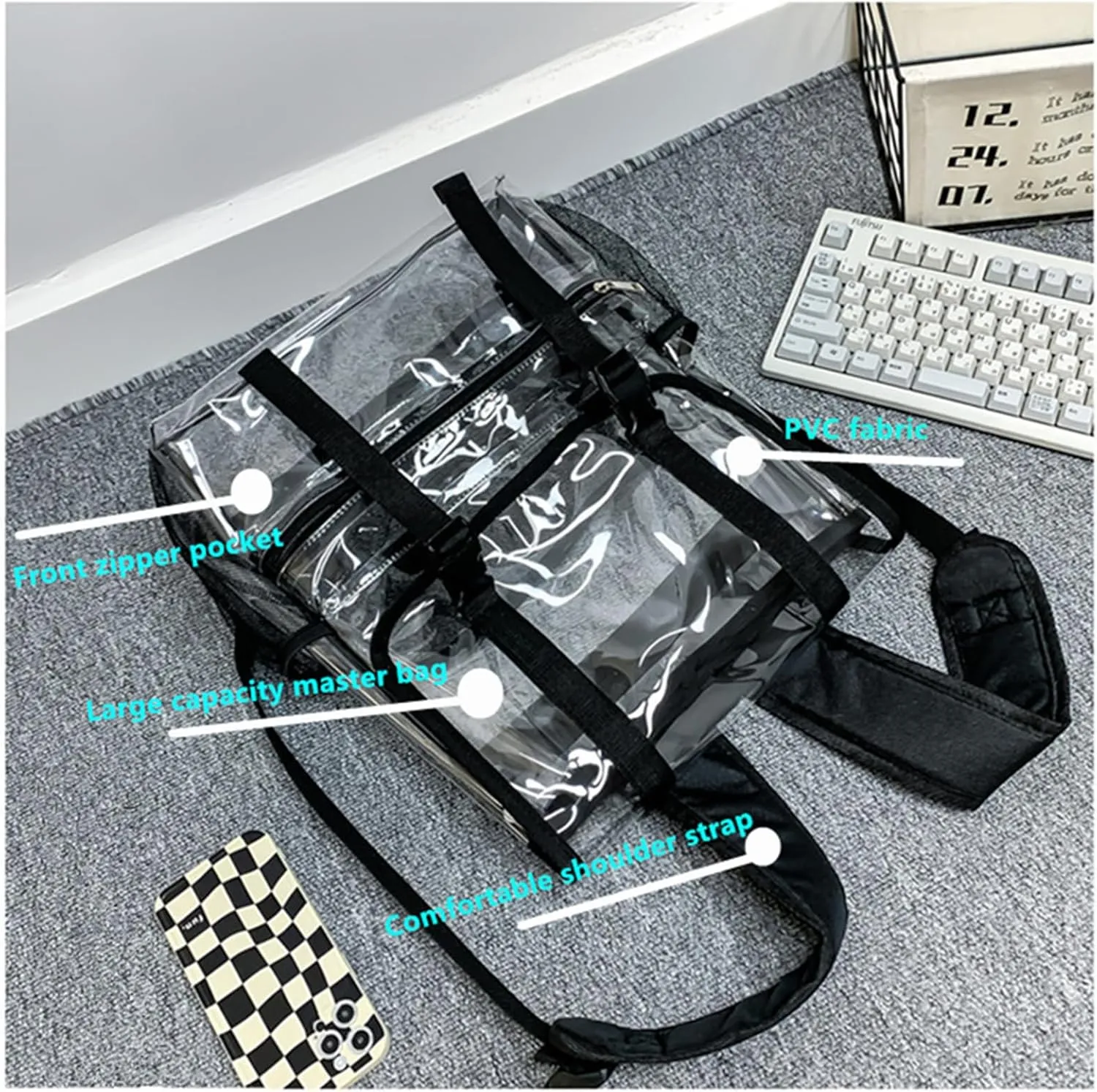 15'' Heavy Duty Clear Backpack,PVC See Through mochila for Sports, Work, Stadium, Security, Travel, College (Flip blue)