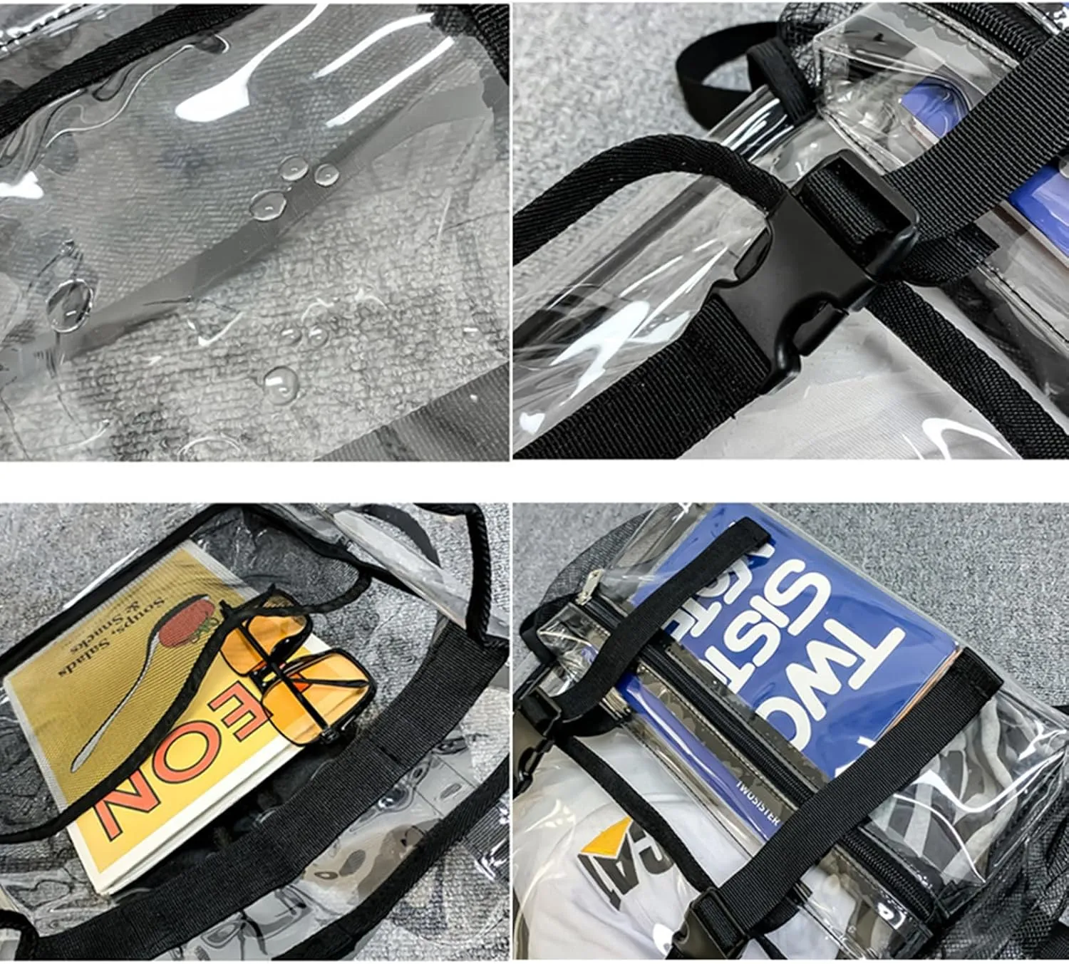 15'' Heavy Duty Clear Backpack,PVC See Through mochila for Sports, Work, Stadium, Security, Travel, College (Flip blue)