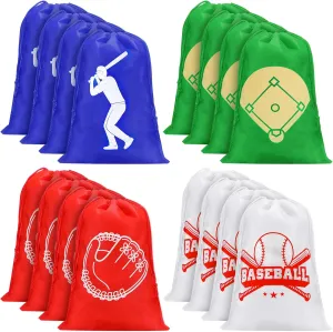16 Pcs Baseball Party Favor Bag Kids Drawstring Baseball Bag, Non Woven Goodie & Treat Pack for Ball Themed Birthday Sports Party Gift, 12.6 x 8.7 Inches