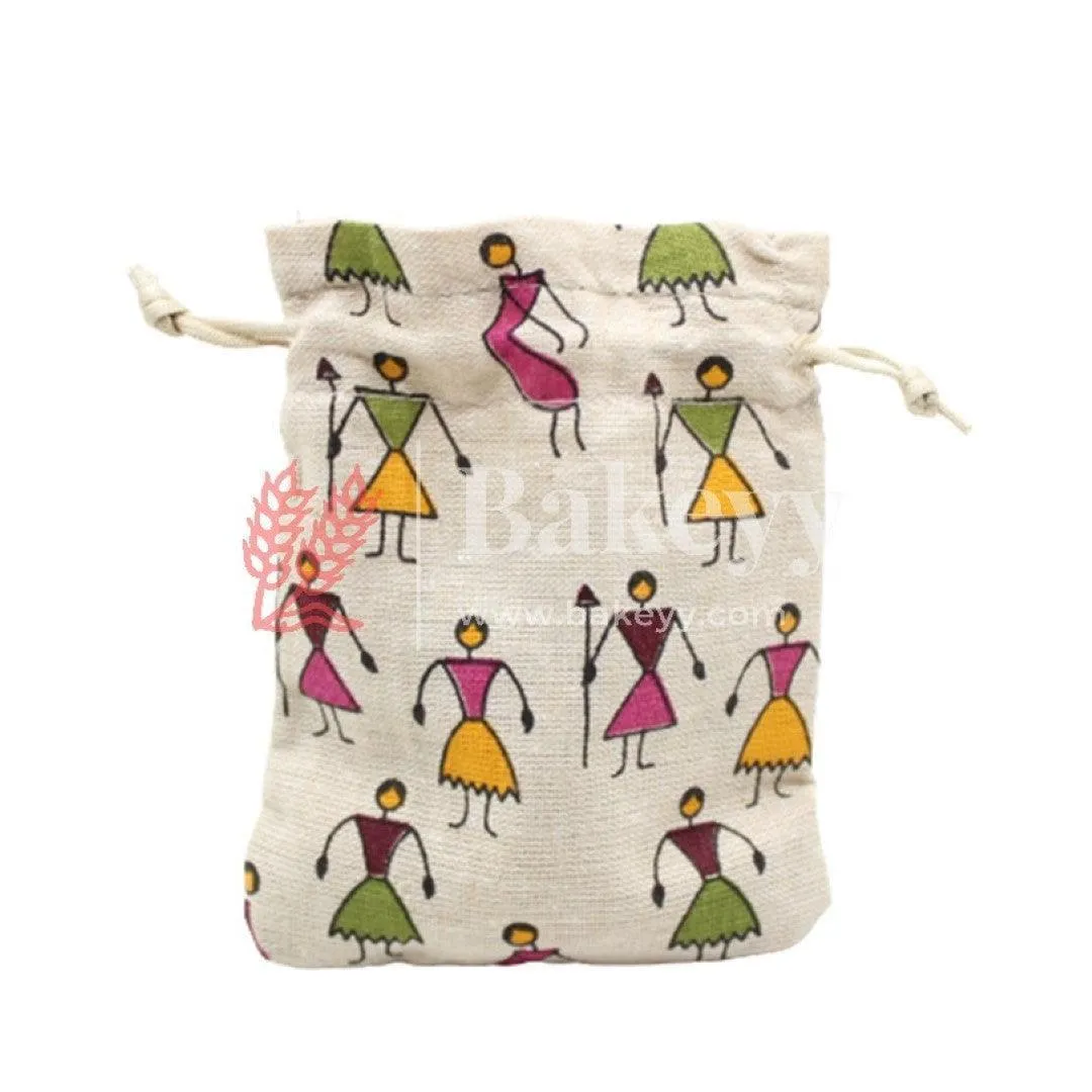 16x20 CM | Original Printed | Printed Potli Jute Bag (Mixed Designs) | Gift Return Gifts Bags |  Drawstring Bags | Pack Of 10