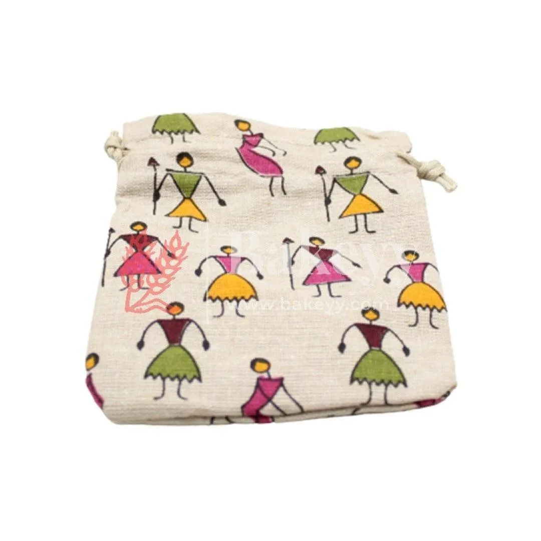 16x20 CM | Original Printed | Printed Potli Jute Bag (Mixed Designs) | Gift Return Gifts Bags |  Drawstring Bags | Pack Of 10