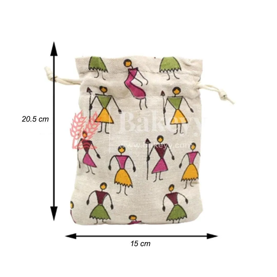 16x20 CM | Original Printed | Printed Potli Jute Bag (Mixed Designs) | Gift Return Gifts Bags |  Drawstring Bags | Pack Of 10