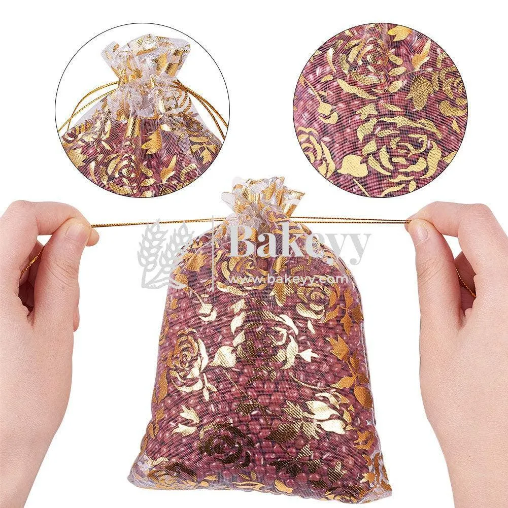 16x20 CM| Printed Organza Potli Bags | Pack of 40 |light Pink Colour | Candy Bag
