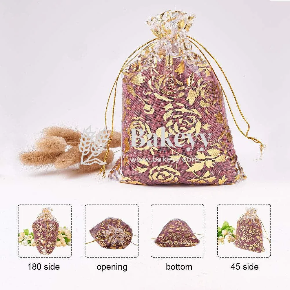 16x20 CM| Printed Organza Potli Bags | Pack of 40 |light Pink Colour | Candy Bag