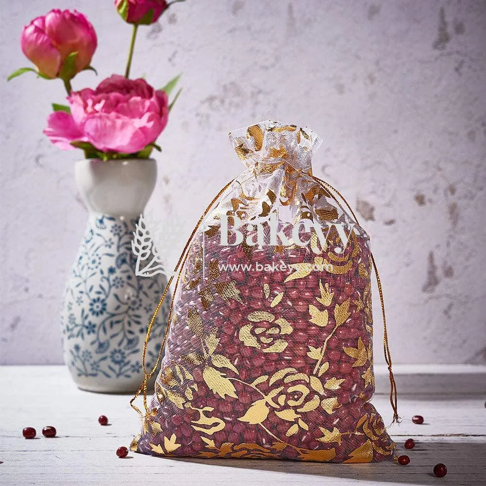 16x20 CM| Printed Organza Potli Bags | Pack of 40 |light Pink Colour | Candy Bag