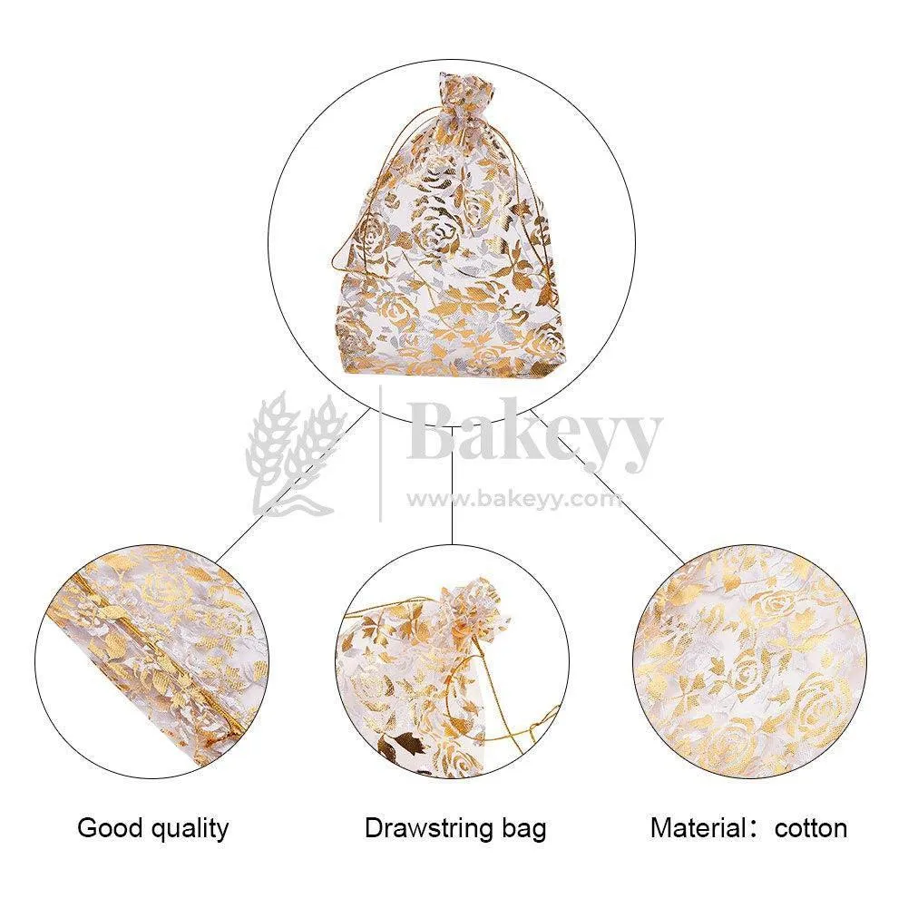 16x20 CM| Printed Organza Potli Bags | Pack of 40 |light Pink Colour | Candy Bag