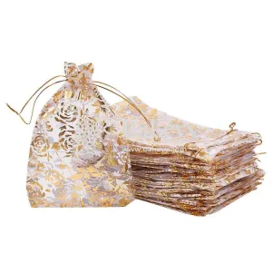 16x20 CM| Printed Organza Potli Bags | Pack of 40 |light Pink Colour | Candy Bag