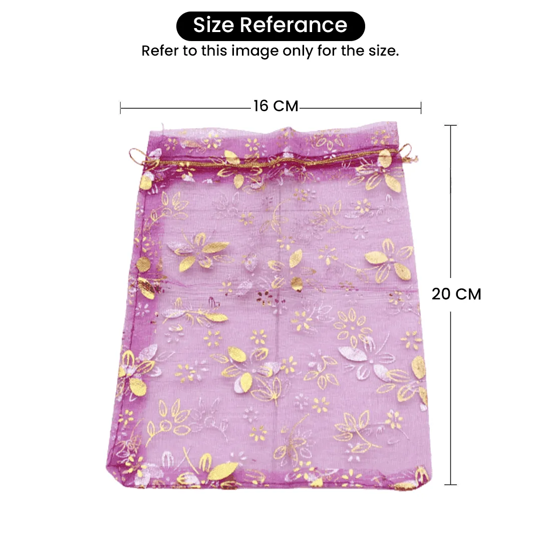 16x20 CM| Printed Organza Potli Bags | Pack of 40 |light Pink Colour | Candy Bag