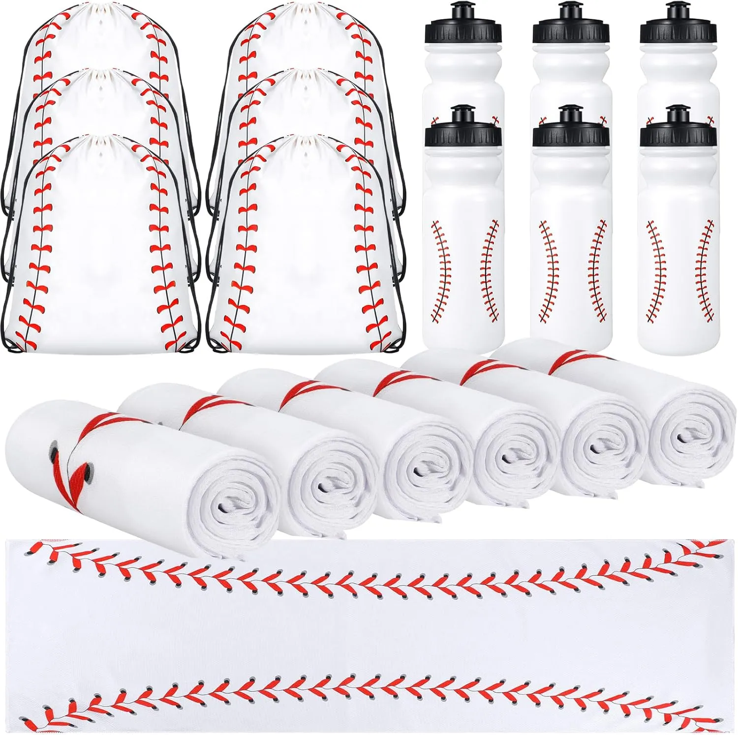18 Pcs Sport Gifts Set Baseball Softball Soccer Party Favors - Baseball Softball Soccer Cooling Towel Reusable Water Bottle and Drawstring Bag for Sports Teams Party Supplies