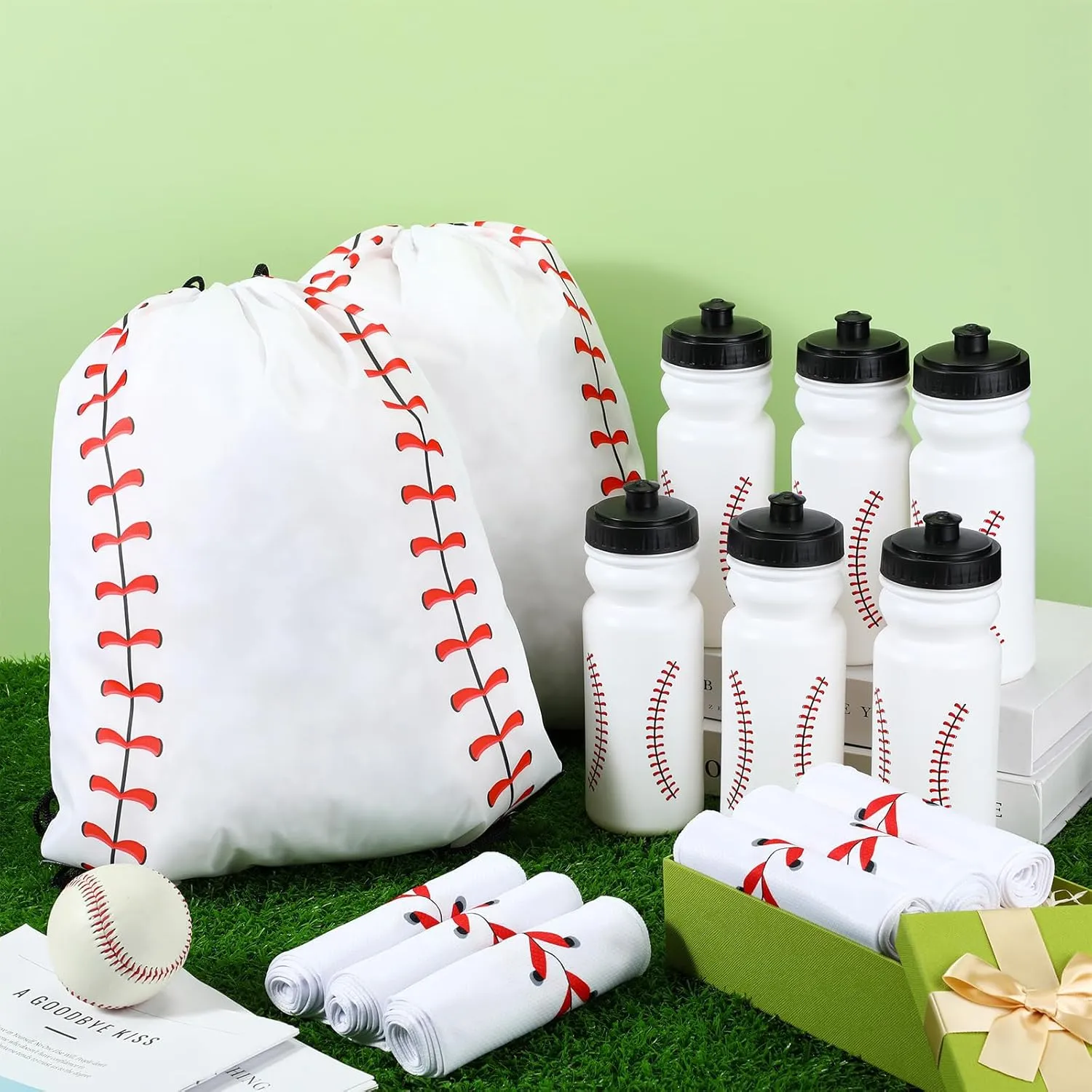 18 Pcs Sport Gifts Set Baseball Softball Soccer Party Favors - Baseball Softball Soccer Cooling Towel Reusable Water Bottle and Drawstring Bag for Sports Teams Party Supplies