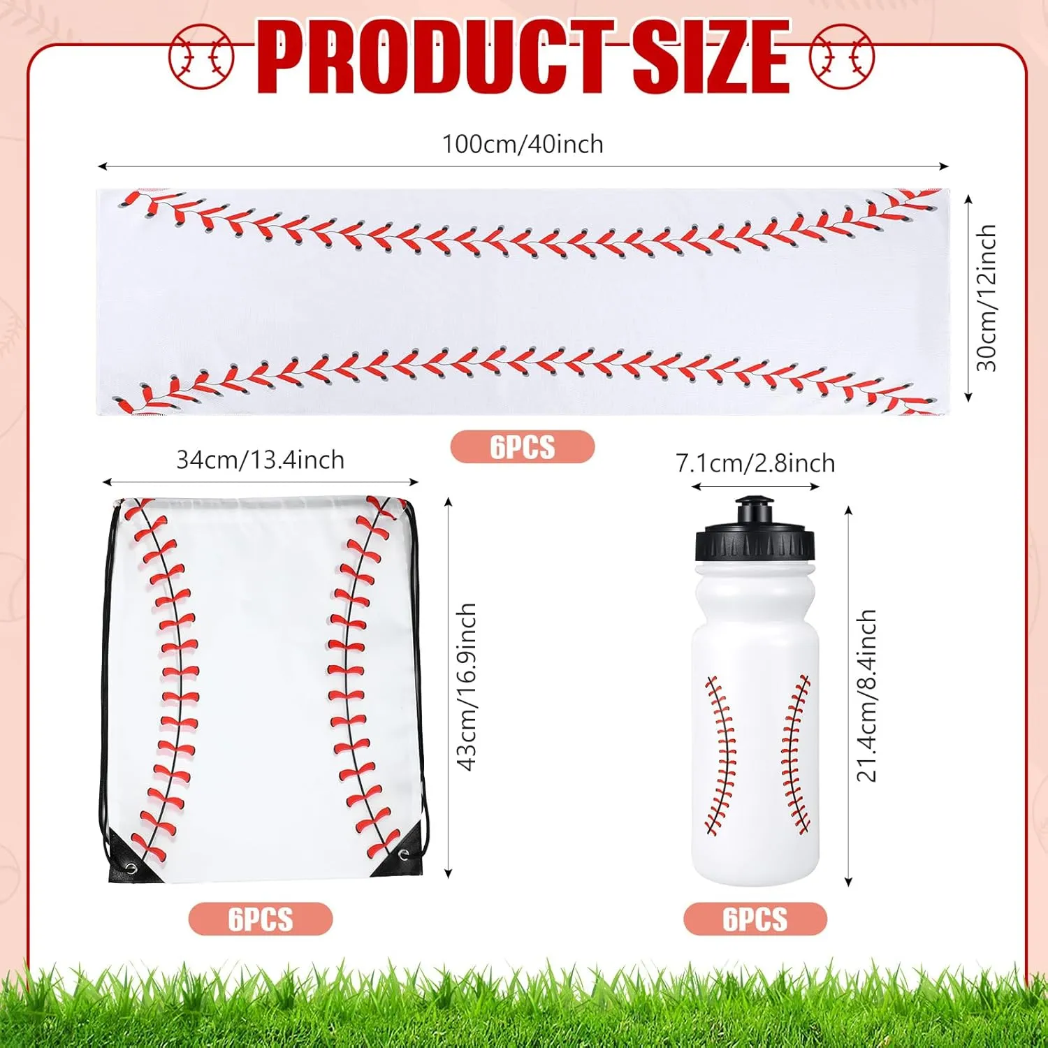 18 Pcs Sport Gifts Set Baseball Softball Soccer Party Favors - Baseball Softball Soccer Cooling Towel Reusable Water Bottle and Drawstring Bag for Sports Teams Party Supplies