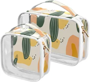 2 Pack clear Bohemian Abstract Cactus hanging travel toiletry TSA approved transparent small cosmetic bag travel essential