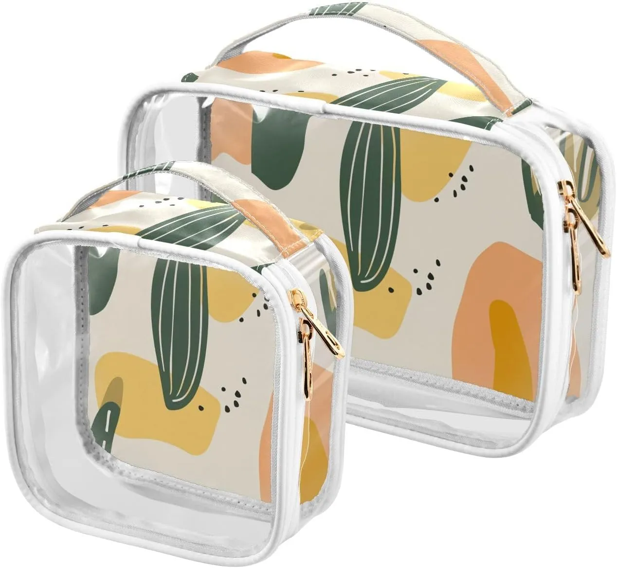 2 Pack clear Bohemian Abstract Cactus hanging travel toiletry TSA approved transparent small cosmetic bag travel essential