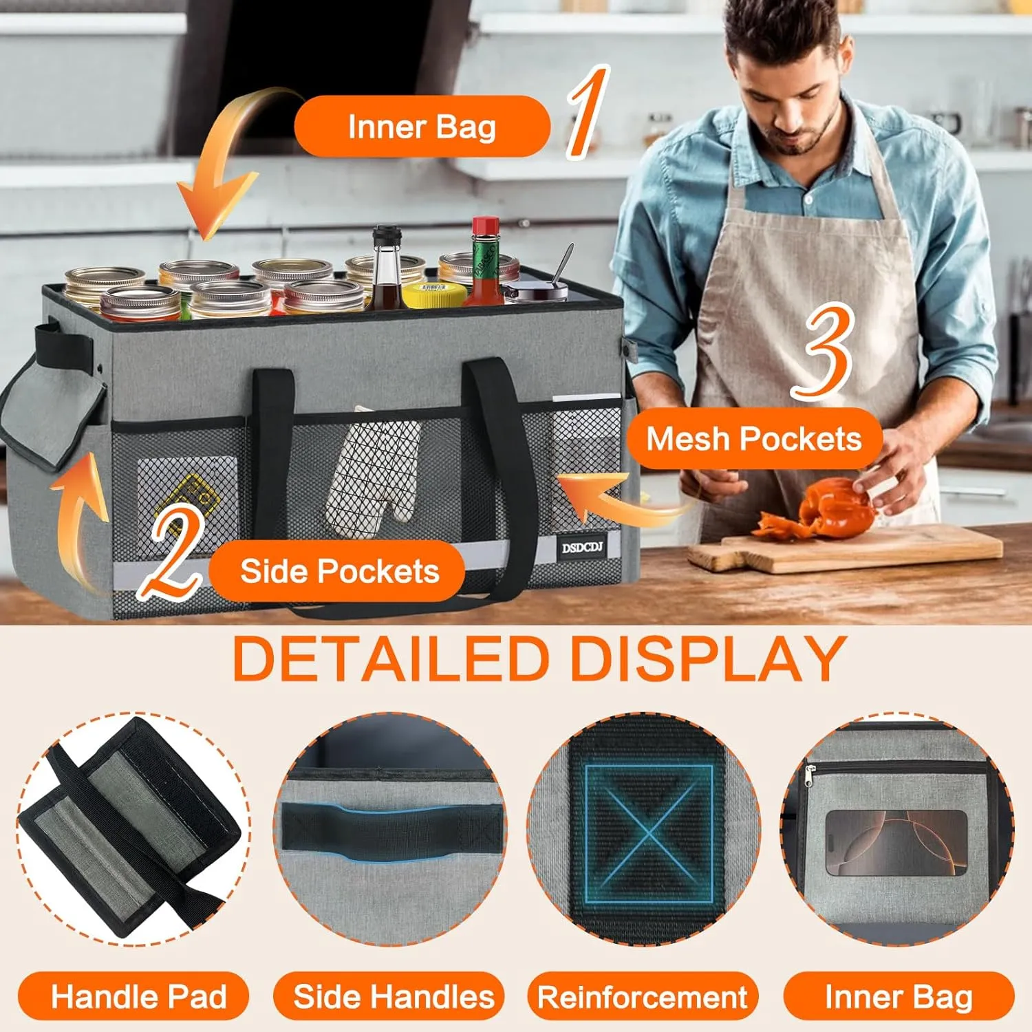 2 Pack Extra Large Utility Tote Bag with Reflective Strip, Standing Reusable Grocery Bags with Hard Bottom, Collapsible Utility Tote with Handles for Shopping, Beach, Picnics, Car, Grey