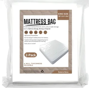 2-Pack King Mattress Bags for Moving and Long Term Storage, 4Mil Extra Thick Heavy-Duty Mattress Moving Suppliers, King Size, California King Mattress Cover Protector for Disposal,Waterproof.