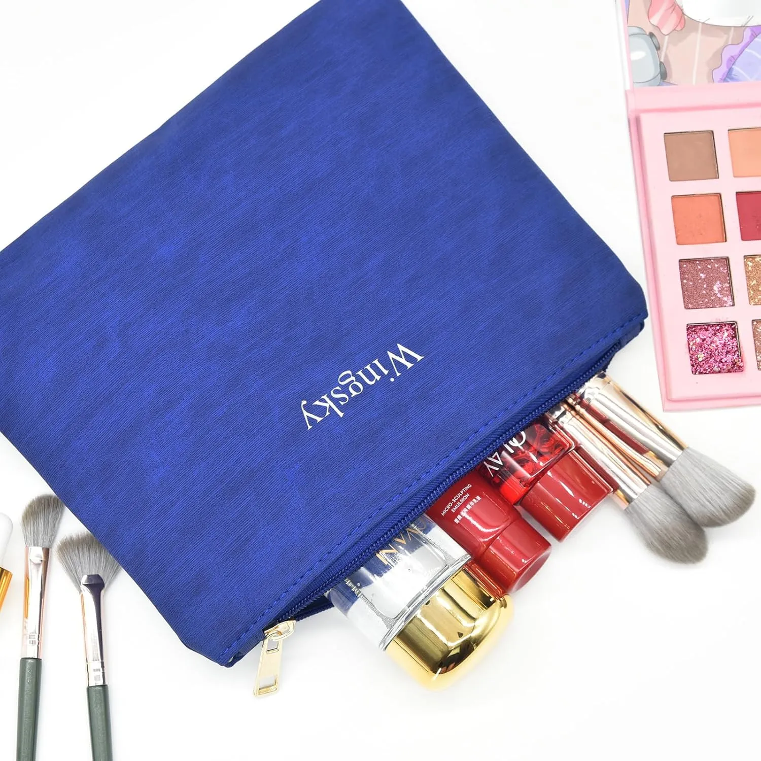 2 Pack Makeup Bag Set, Cosmetic Pouches for Purse, Portable and Stylish Travel Toiletry Bags for Women, Travel Cosmetic Bags for Women (Dark Blue, 9x7 inch)