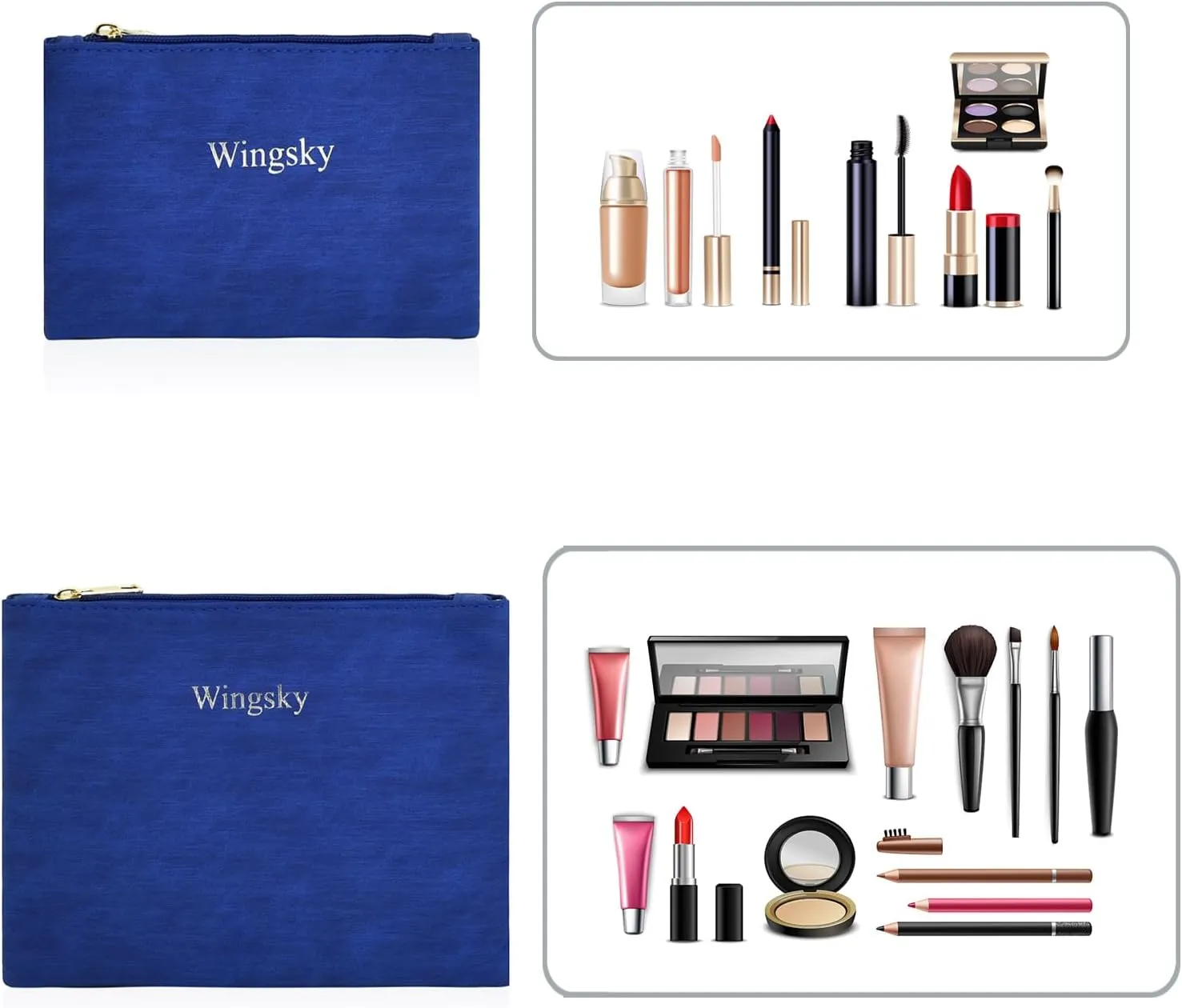 2 Pack Makeup Bag Set, Cosmetic Pouches for Purse, Portable and Stylish Travel Toiletry Bags for Women, Travel Cosmetic Bags for Women (Dark Blue, 9x7 inch)