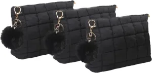 2 Pcs Makeup Bag Travel Cosmetic Bag Makeup Pouch Quilted Bags for Women Toiletry Organizer Pouches (Black Black Black)