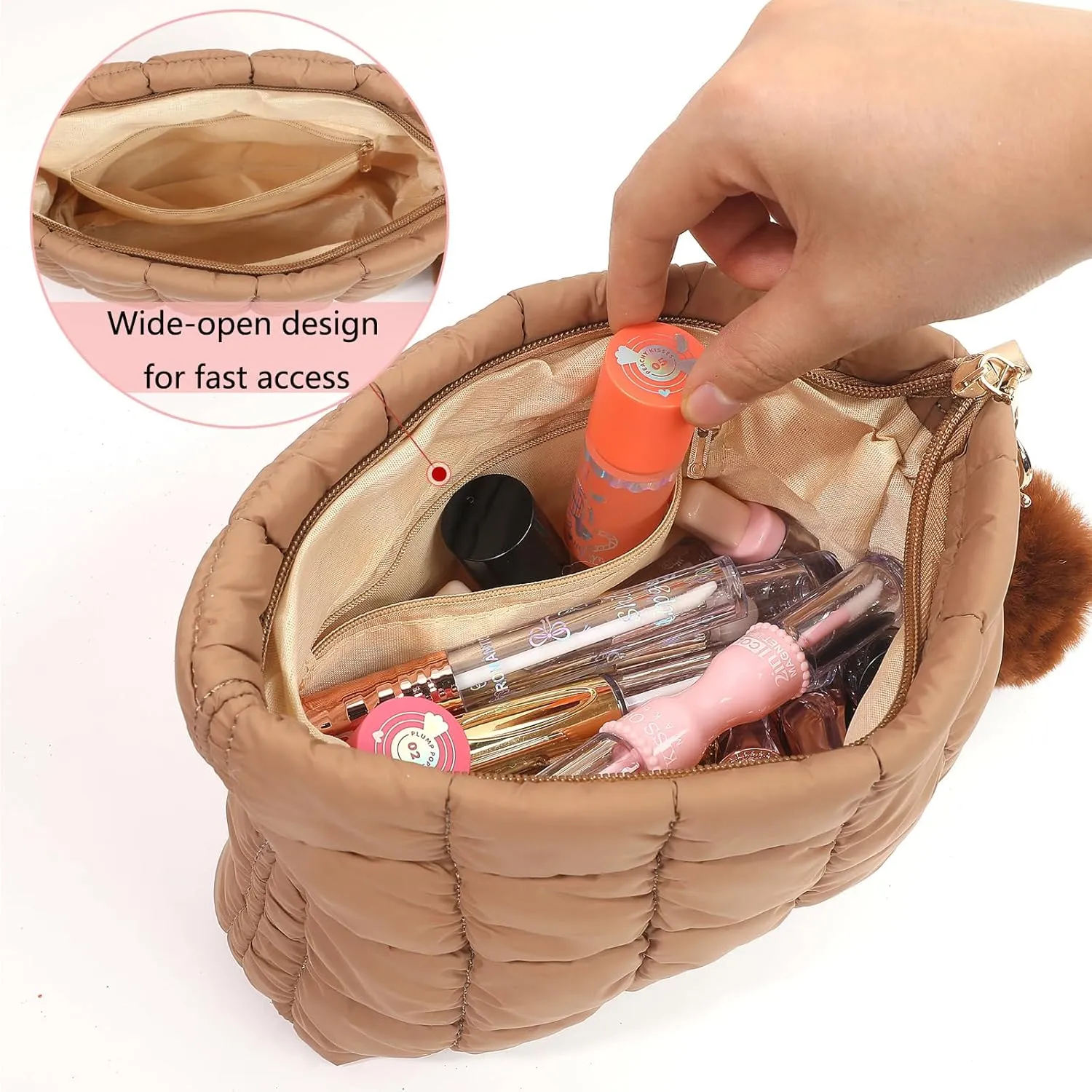 2 Pcs Makeup Bag Travel Cosmetic Bag Makeup Pouch Quilted Bags for Women Toiletry Organizer Pouches (Black Black Black)