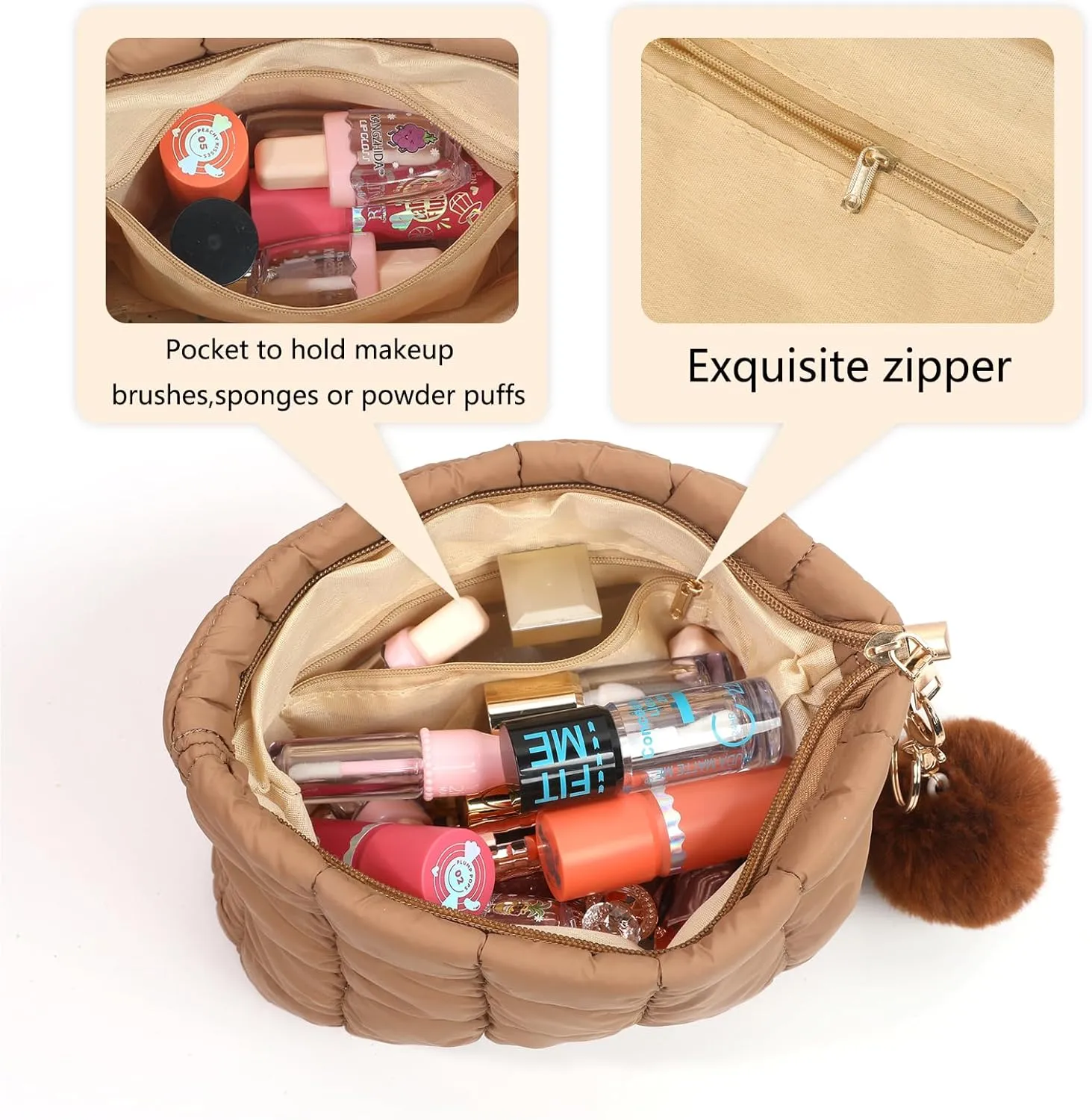 2 Pcs Makeup Bag Travel Cosmetic Bag Makeup Pouch Quilted Bags for Women Toiletry Organizer Pouches (Rose)
