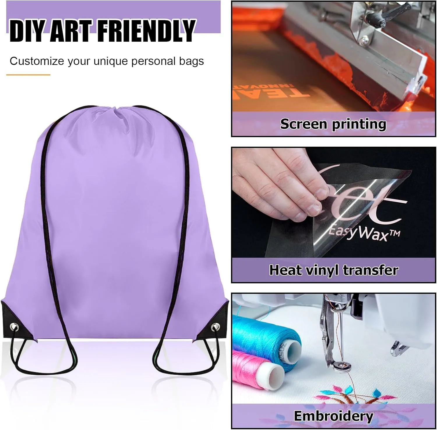20 Pieces Drawstring Backpack Bulk Cinch Sackpack Ployster Drawstring Bags for Gym Party Trip(Lavender)