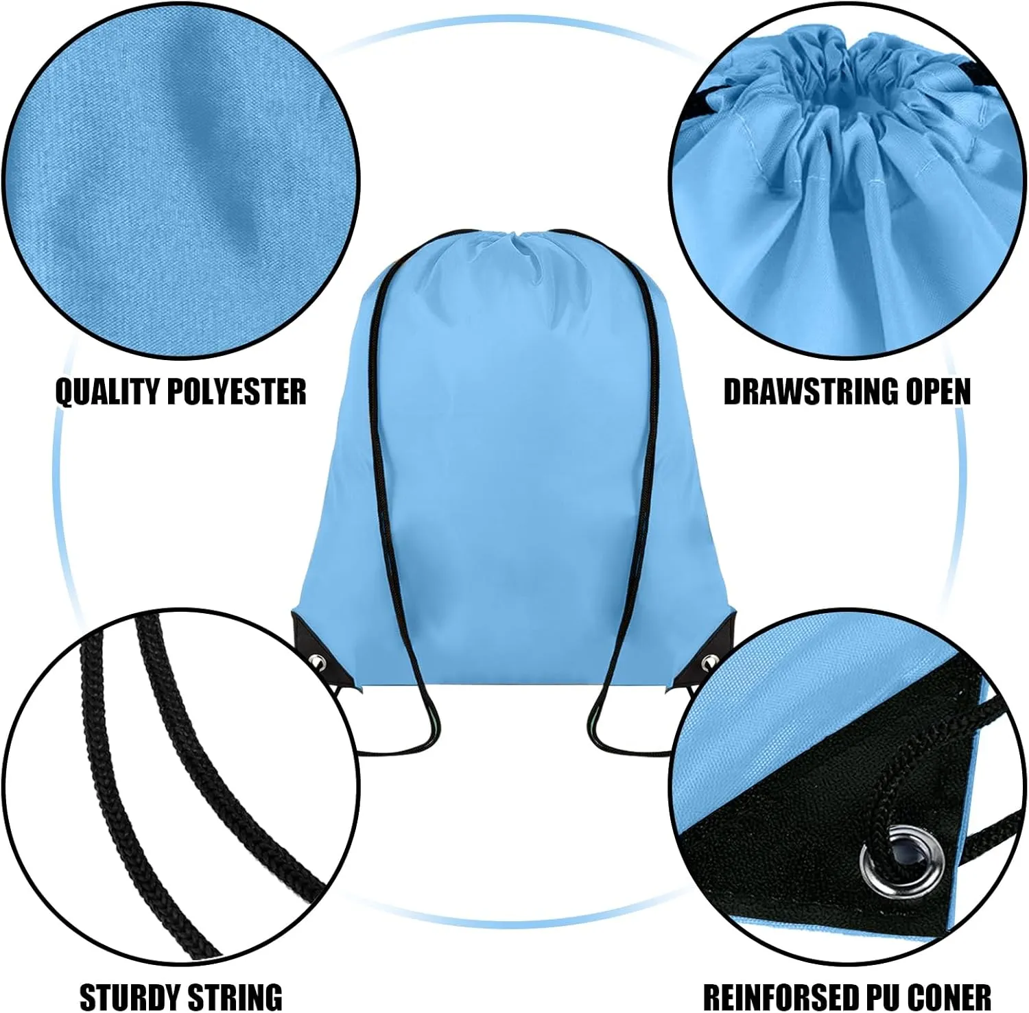 20 Pieces Drawstring Backpack Bulk Cinch Sackpack Ployster Drawstring Bags for Gym Party Trip(Sky Blue)