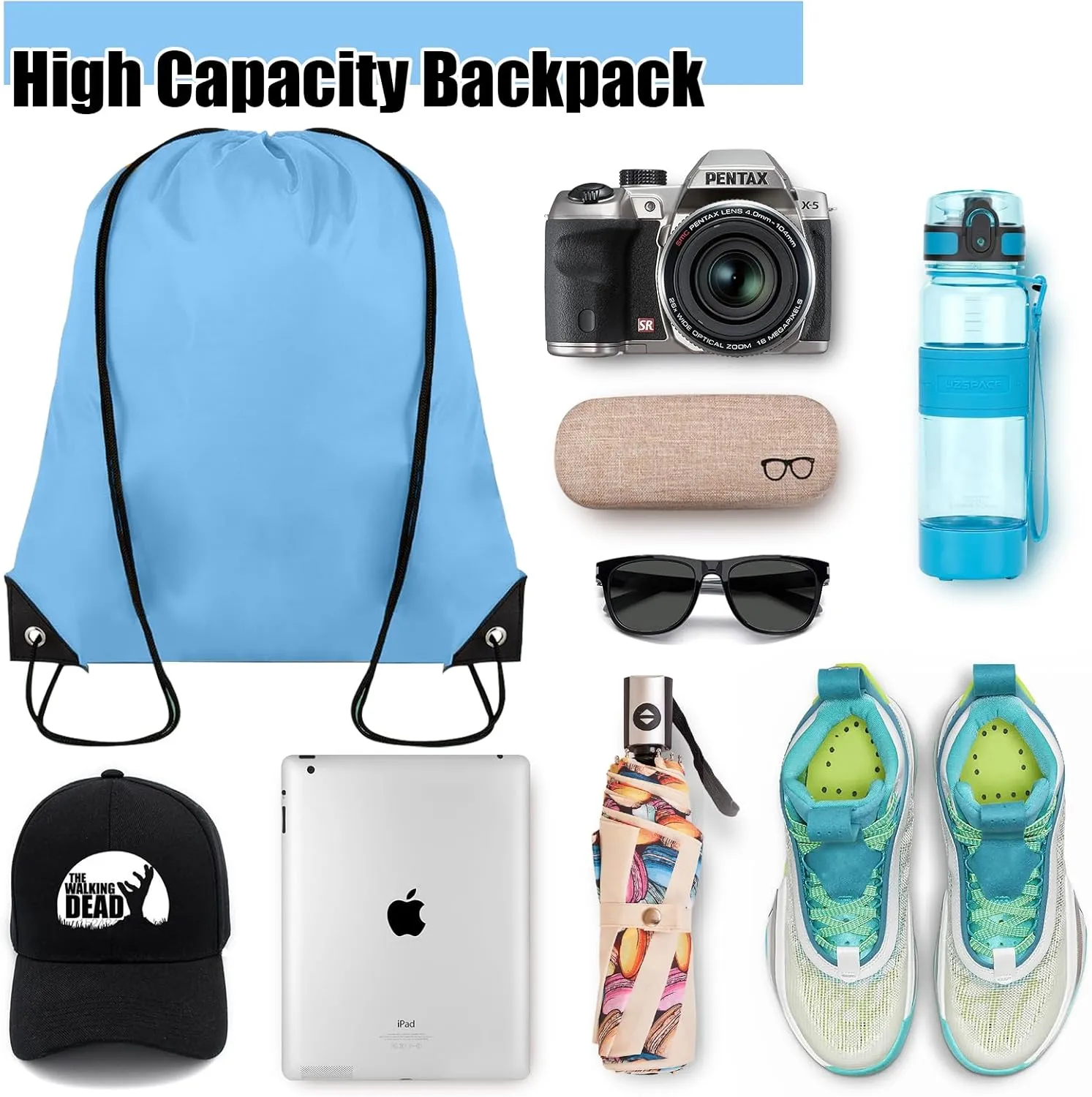 20 Pieces Drawstring Backpack Bulk Cinch Sackpack Ployster Drawstring Bags for Gym Party Trip(Sky Blue)