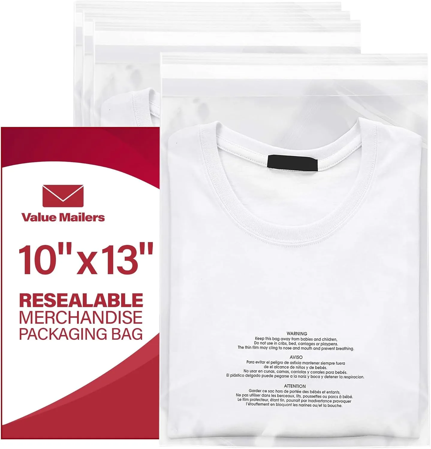 200 10" x 13" Bags Clear Poly Suffocation Warning Resealable Merchandise Packaging Shirt Clothing Catalog Book Self Seal Plastic Apparel Bag 11 Sizes (200, 10" x 13")