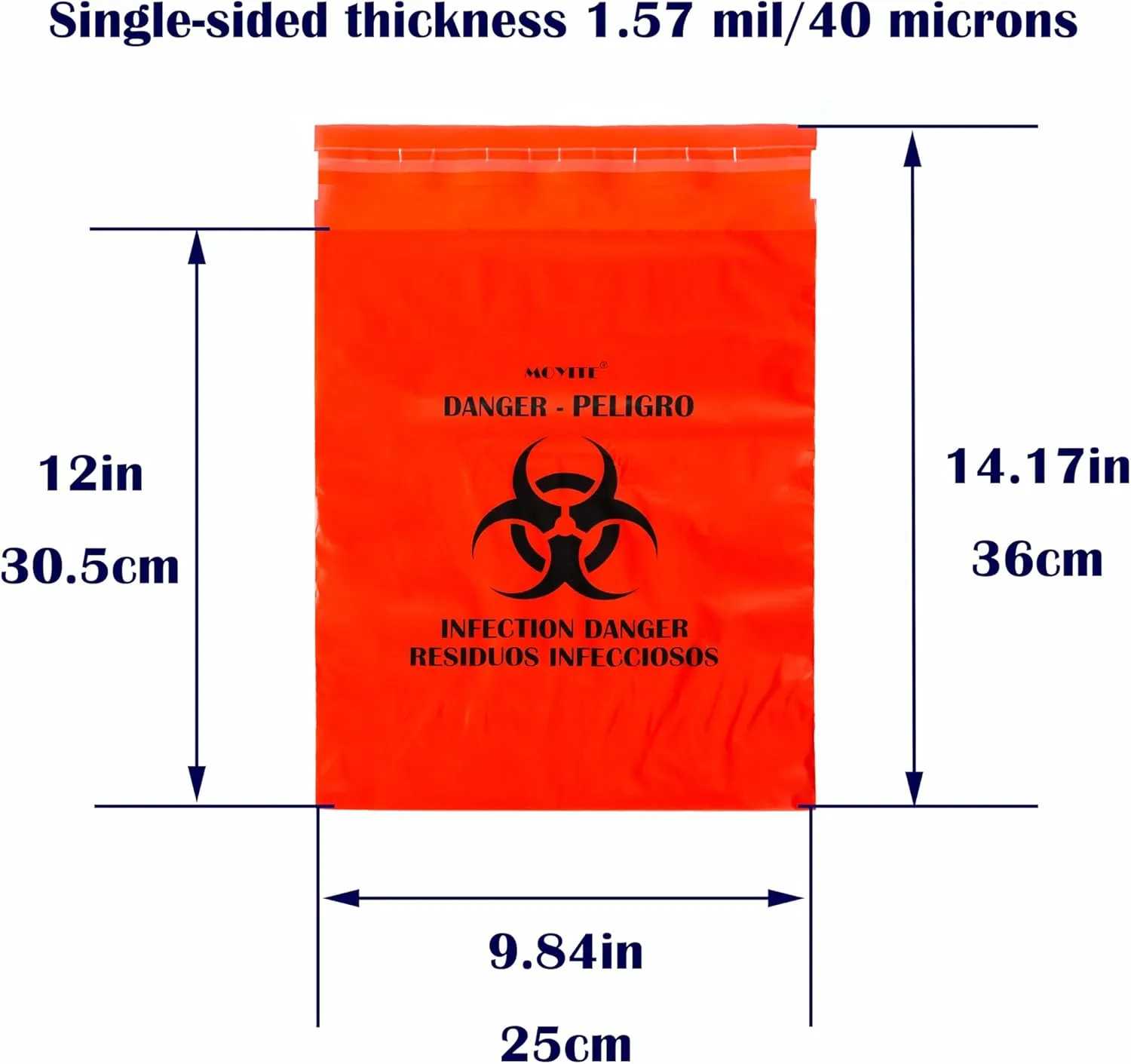 200 Count More Economical,Biohazard Bags Small with Strong Adhesive Strip for Lab,Tattoo Parlors, Clinics and Home,Rip Proof,1.57 Mil