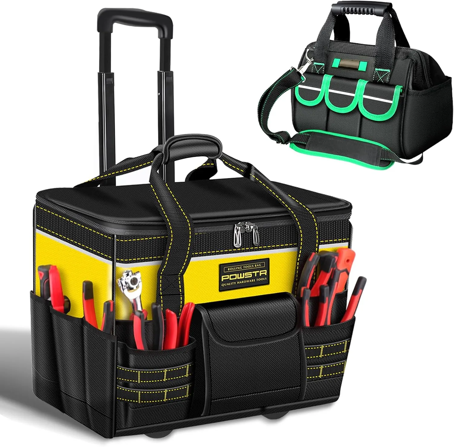 21"Rolling Tool Bag with Wheels,Waterproof Tool Bag with Wheels Set,Tool Organizer Bag with Telescoping Handle,Tool Bags for Men (2PCS)