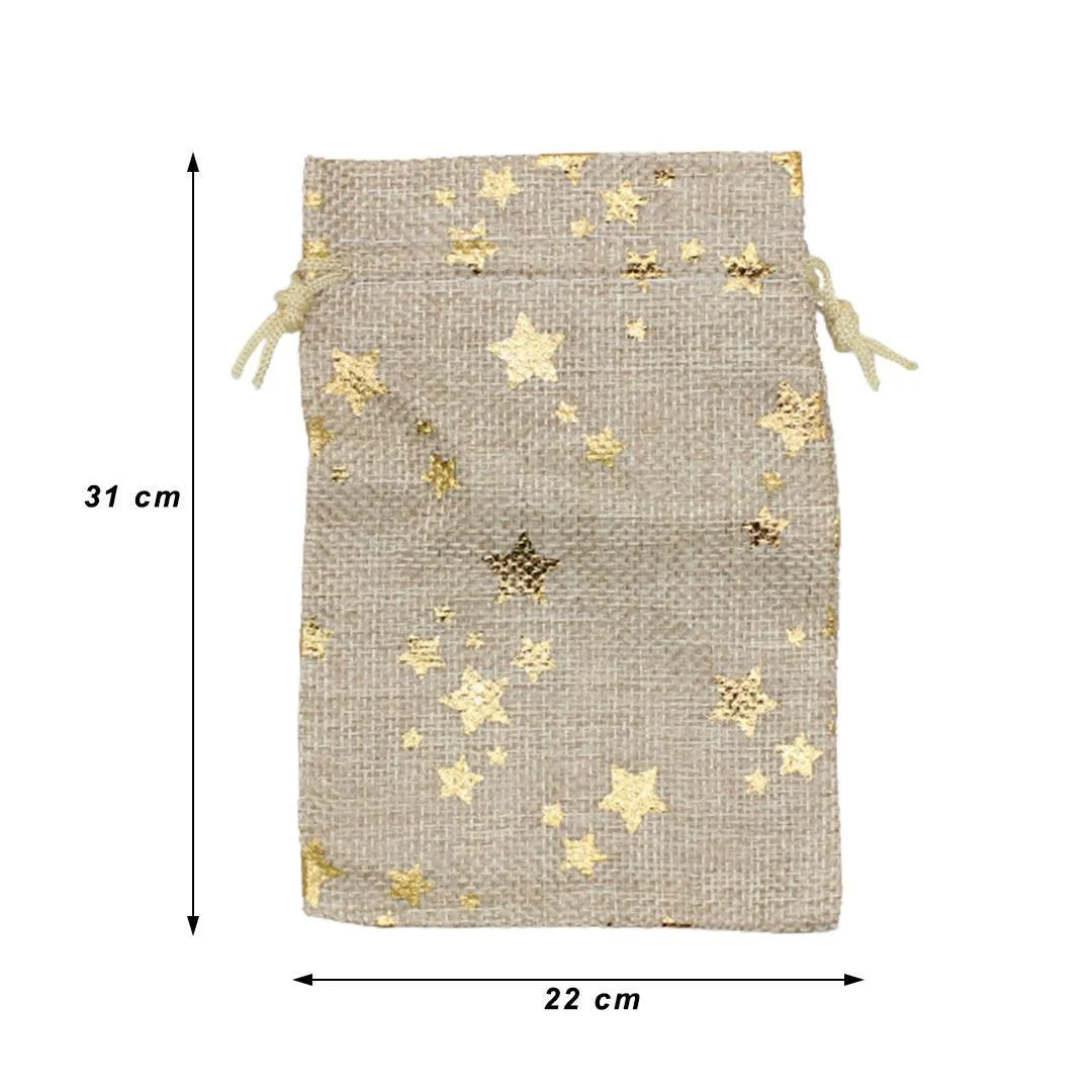 22x31 CM | Original Printed | Printed Potli Jute Bag | Gift Return Gifts Bags |  Drawstring Bags | Pack Of 10