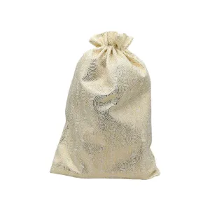 22x31 CM | White Color Printed | Printed Potli Jute Bag | Gift Return Gifts Bags |  Drawstring Bags | Pack Of 10