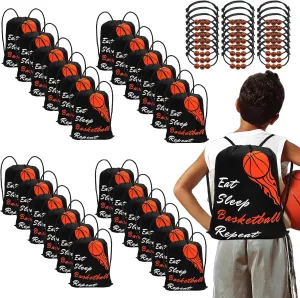 24 Pcs Soccer Basketball Bags & 24 Pcs Ball Bracelets, Draw String Bags Pack Bulk for Kids Sports Party Favors