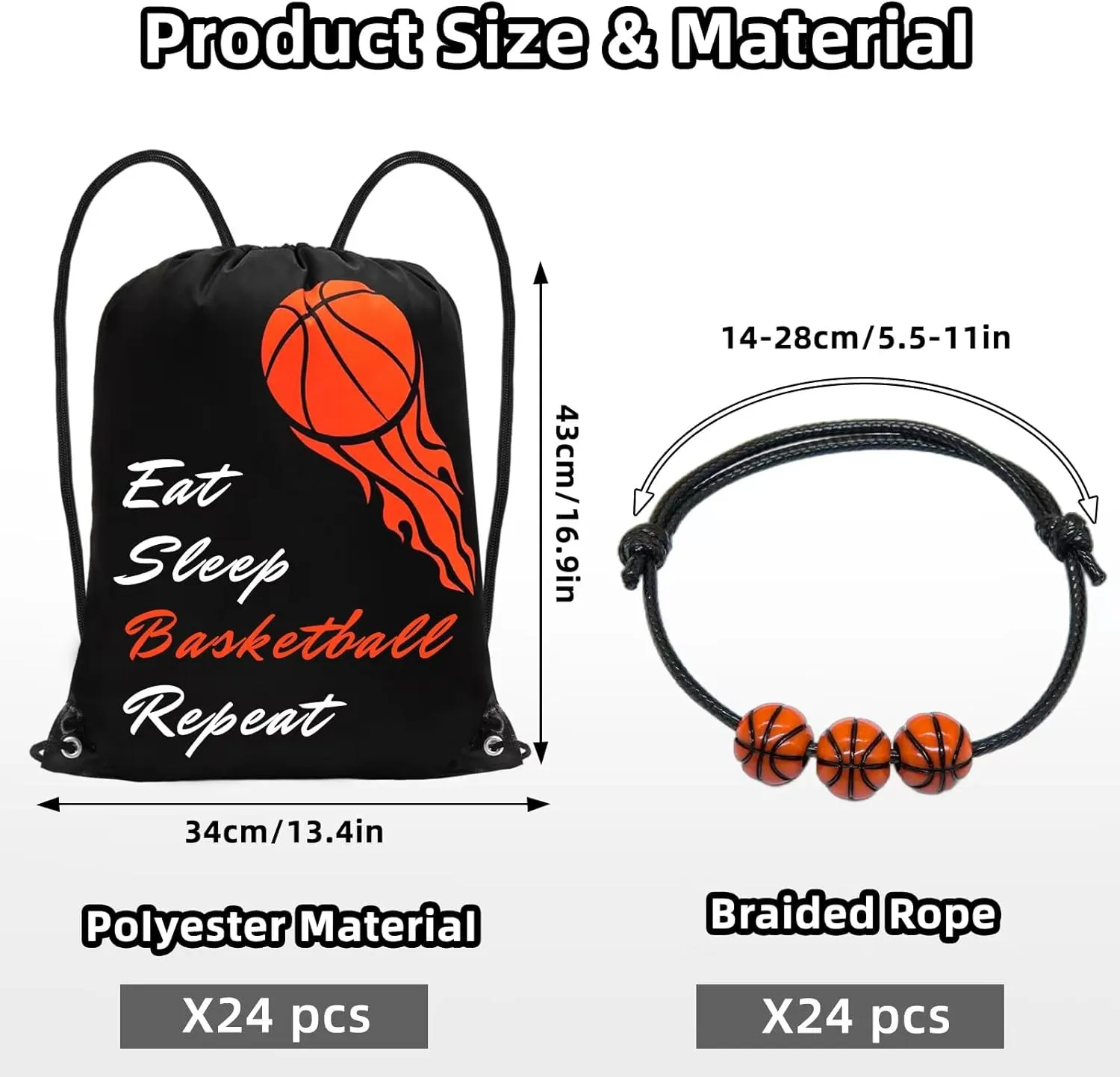 24 Pcs Soccer Basketball Bags & 24 Pcs Ball Bracelets, Draw String Bags Pack Bulk for Kids Sports Party Favors