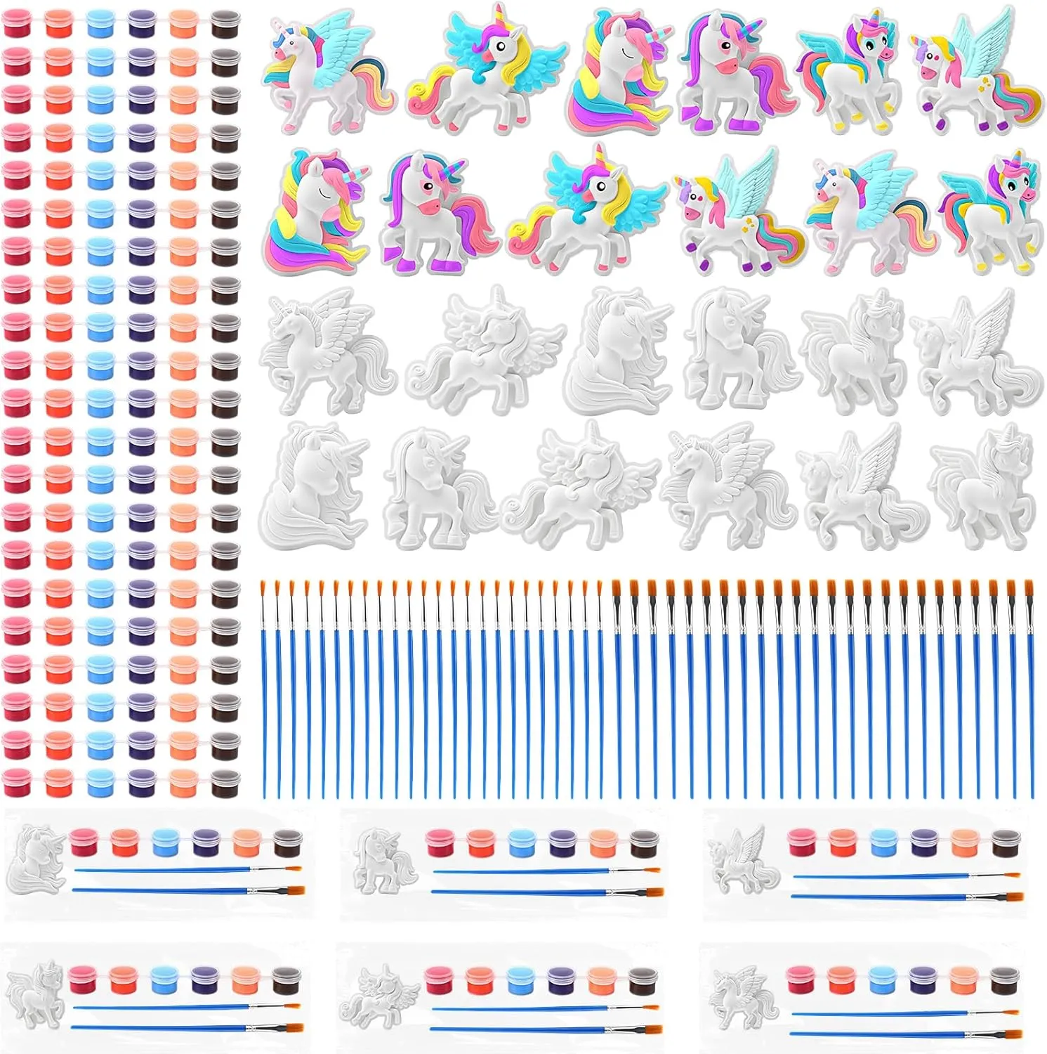 24 Set Unicorn DIY Painting Kit Ceramic to Paint Your Own Unicorn Statues Unpainted Plaster Figurines with Brushes Acrylic Bags Arts and Crafts Kits Party Favor for Adults