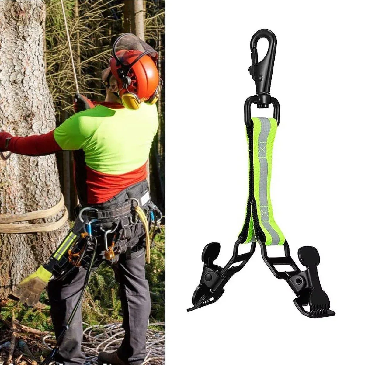 2PCS Green Firefighter Glove Holder Double Clip Reflective Strap Easy Hang Nylon