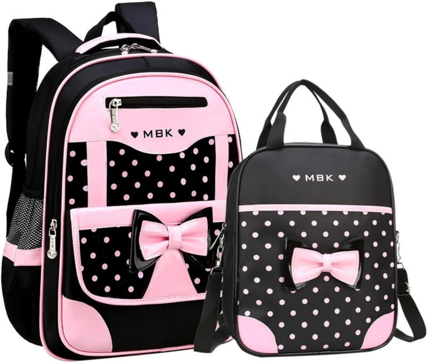 2Pcs Princess Bow Girls Backpack 2-Piece Elementary School Bag Kids School Travel Bag Set